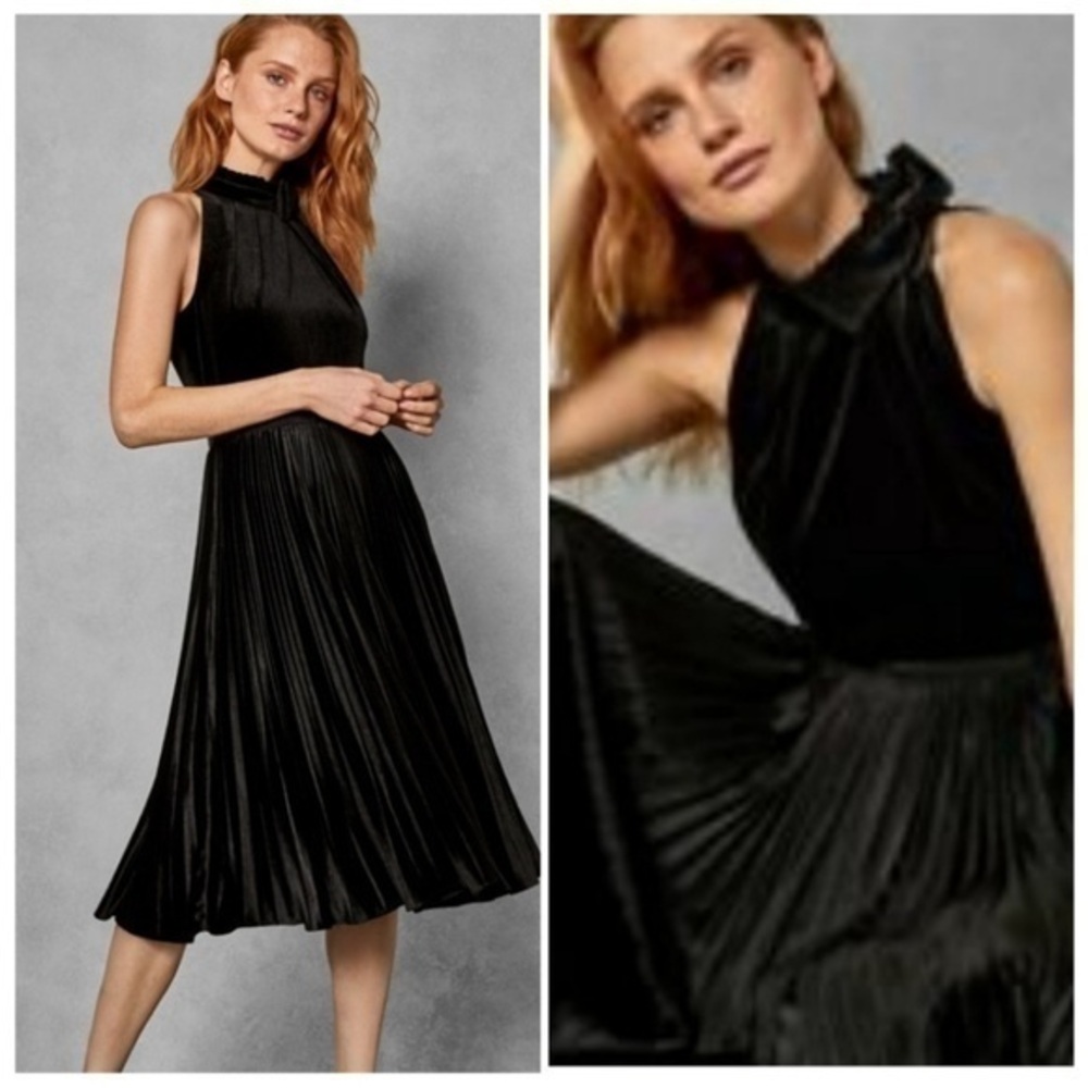 Ted Baker Cornela Black Velvet Pleated Dress